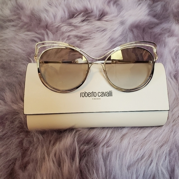 roberto Cavalli Cat Eye Sunglasses Gold NWT - Picture 6 of 12